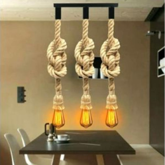 Vintage hemp rope chandelier with 3 bulbs