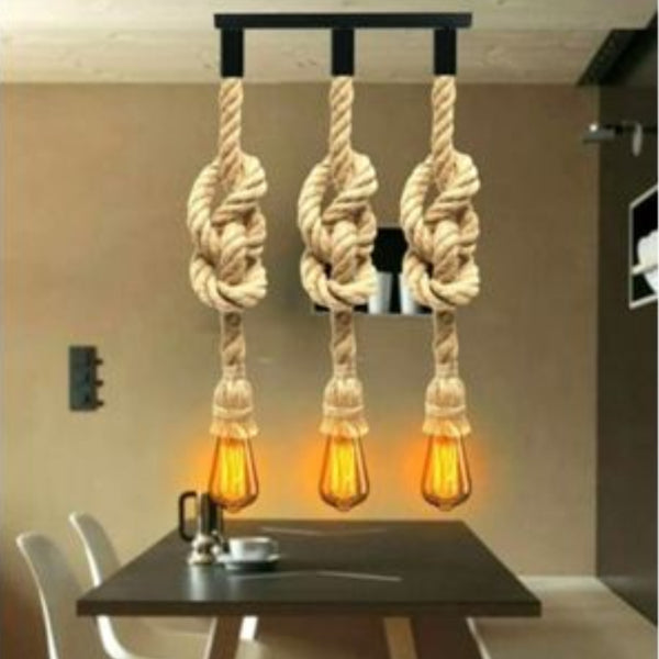 Triple Head Rustic Rope Chandelier