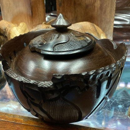 Hand Carved Wooden Sugar Dish