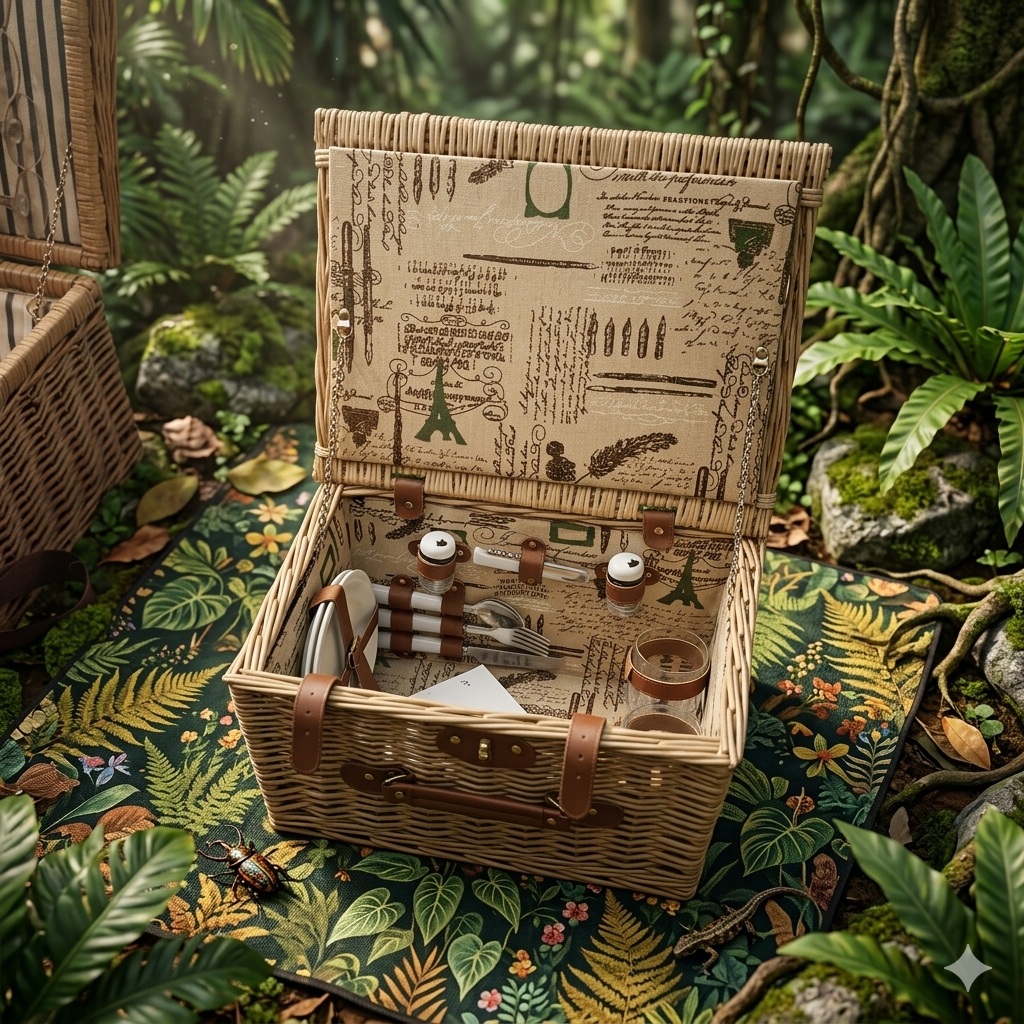 Woven Willow Picnic Basket Set with Two People Dining Ware