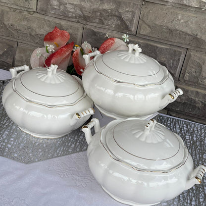 3Pcs Ceramic Serving Dish Set with Gold Trim