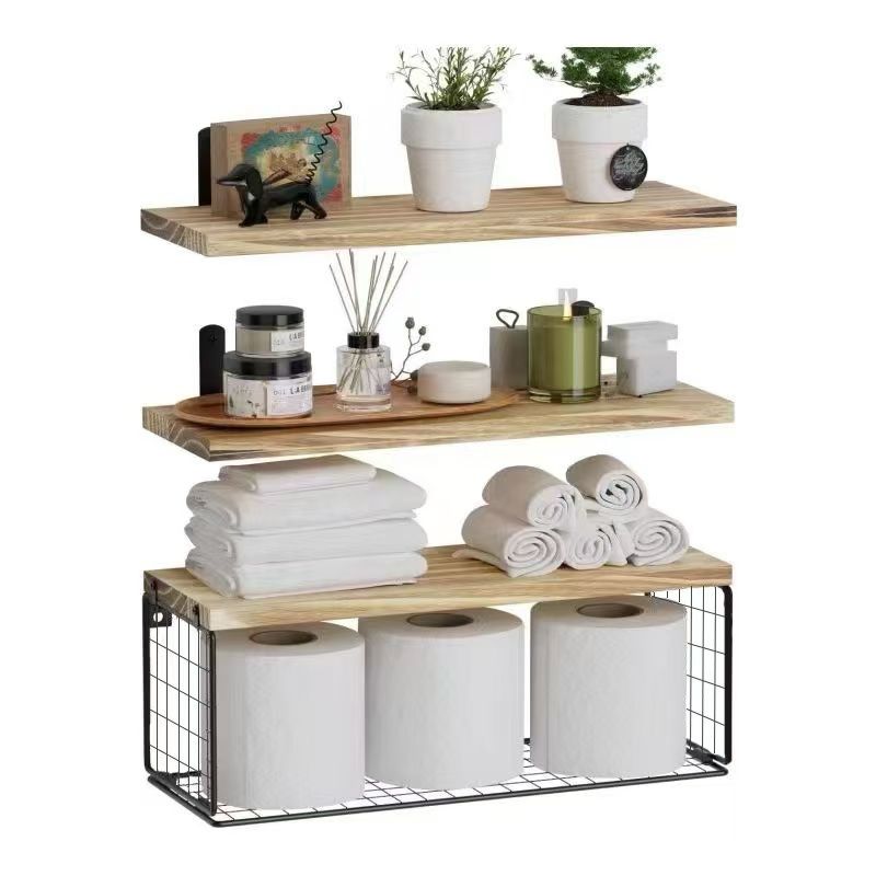 Pine wood floating shelves