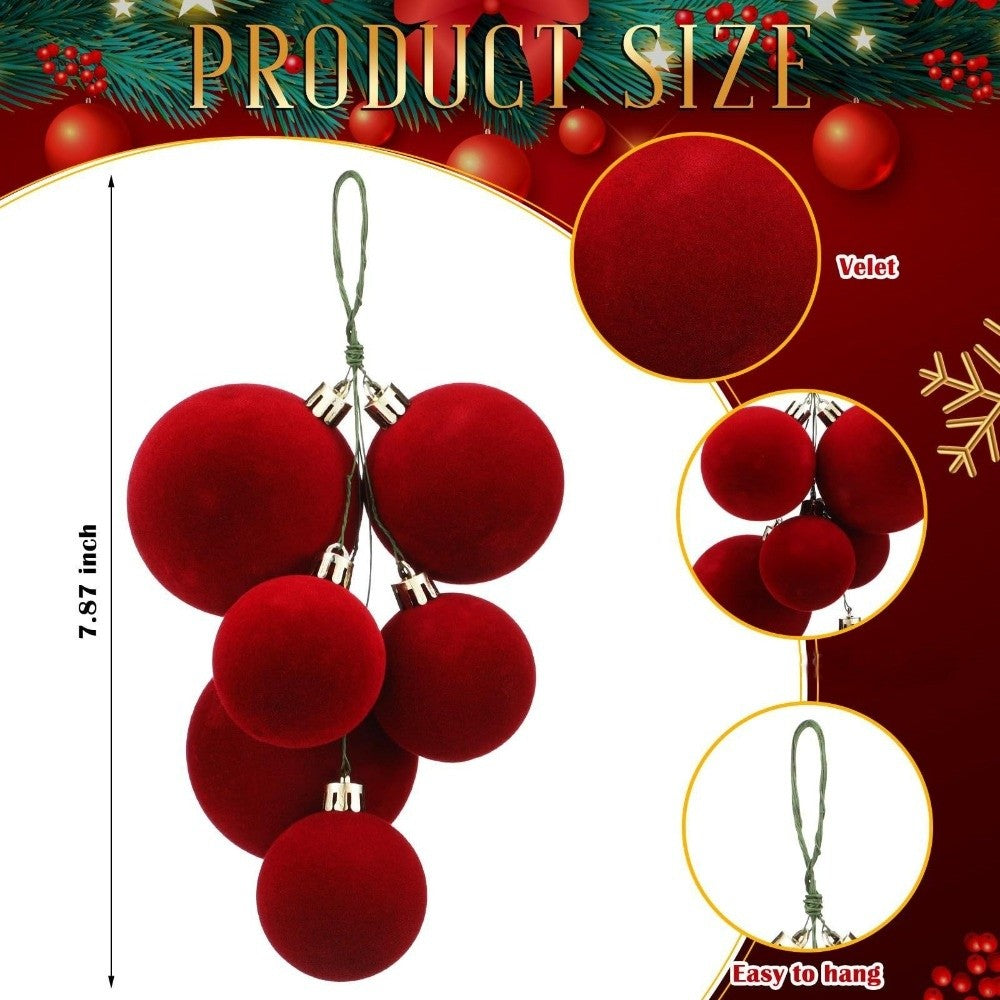6Pcs Set of Burgundy Christmas Ball Clusters Ornaments
