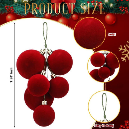 6Pcs Set of Burgundy Christmas Ball Clusters Ornaments