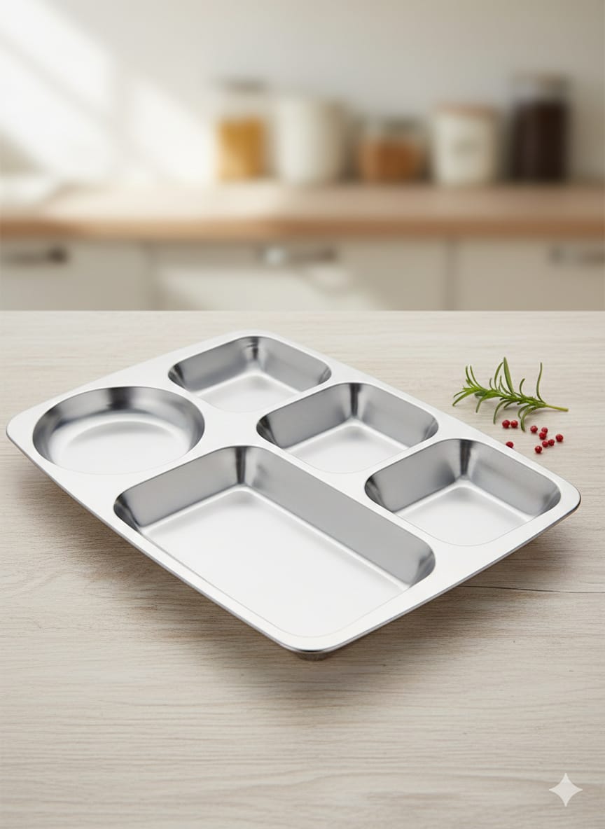 5 Section Stainless Steel Partitioned Plate