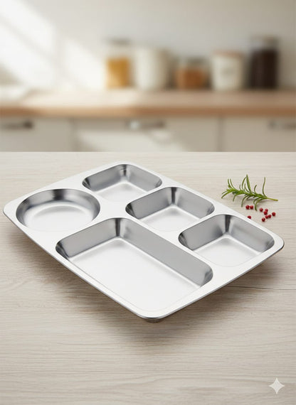 5 Section Stainless Steel Partitioned Plate