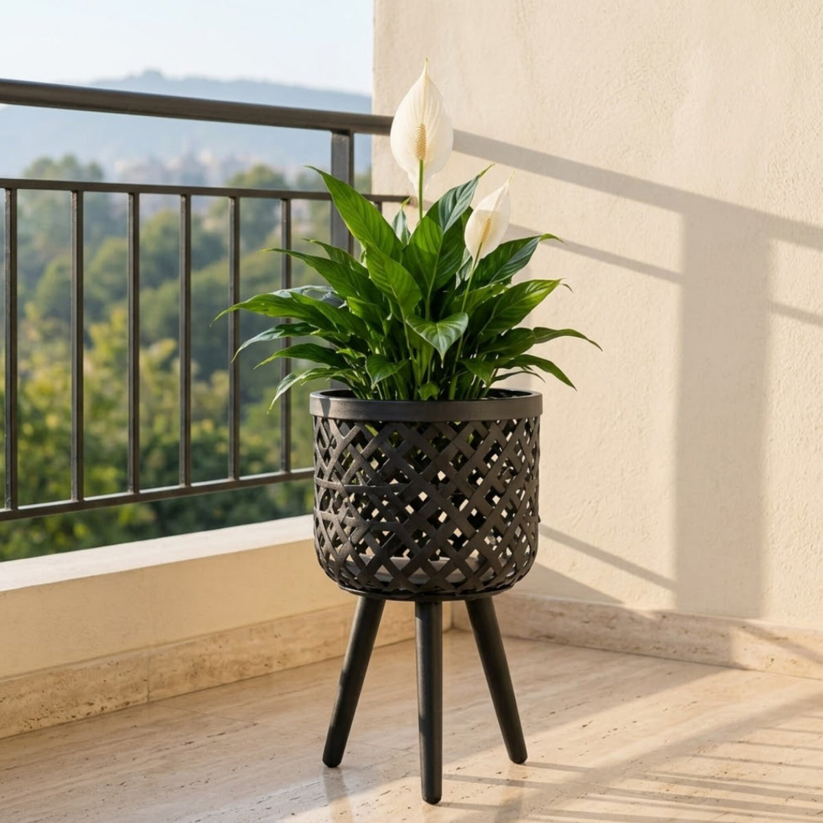 BohoBlack Rattan Plant Stand Medium Gha