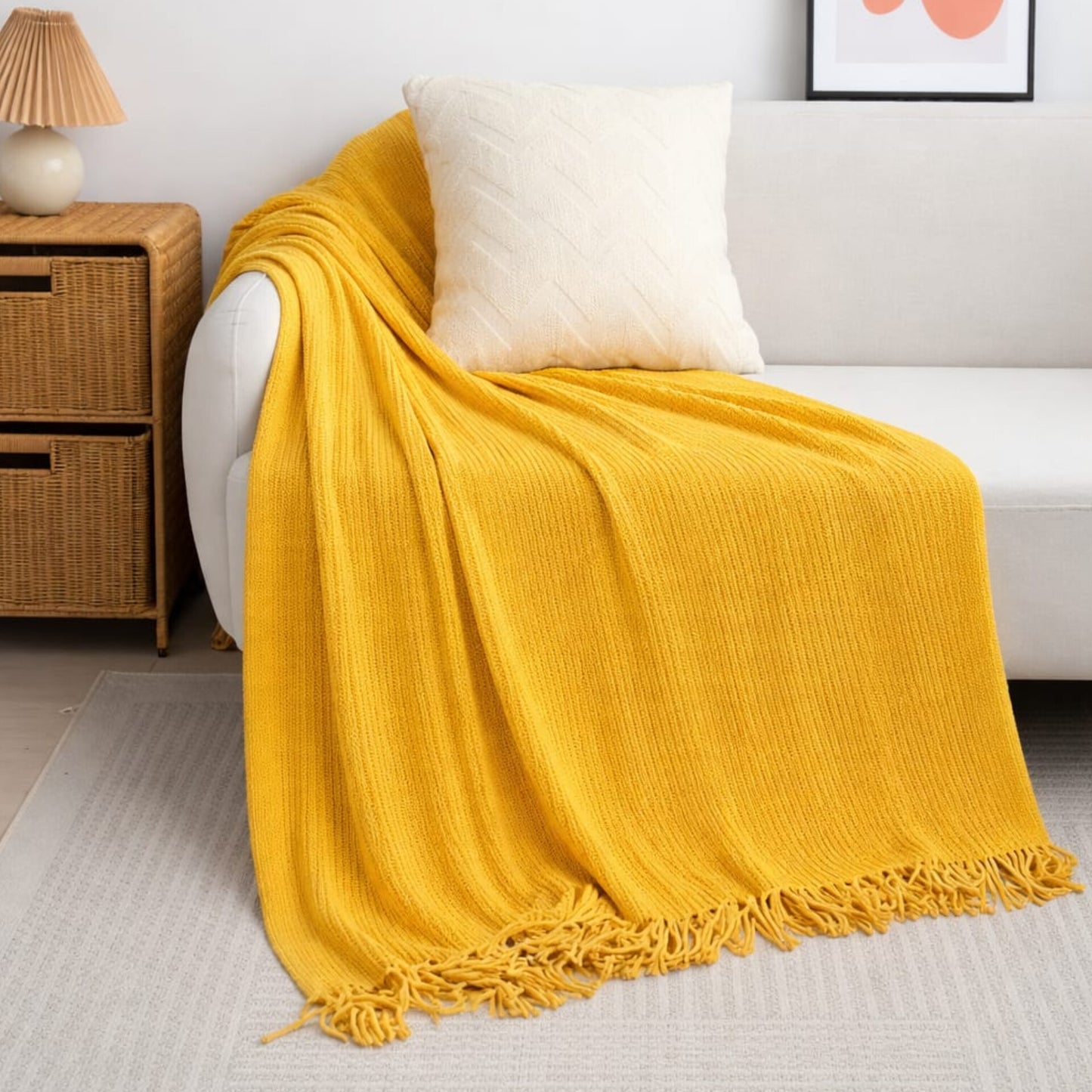 Knit Throw Blanket with Tassels