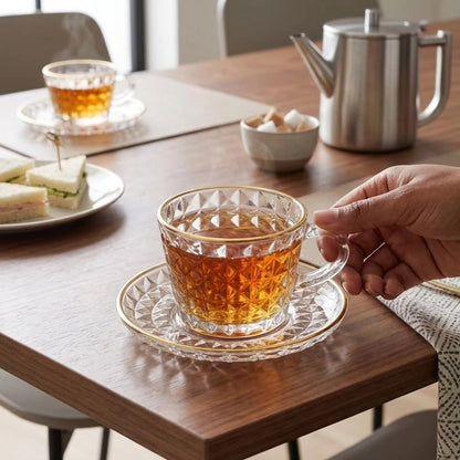 6Pc Glass  Cup  Saucer Set