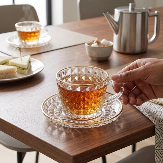 6Pc Glass  Cup  Saucer Set