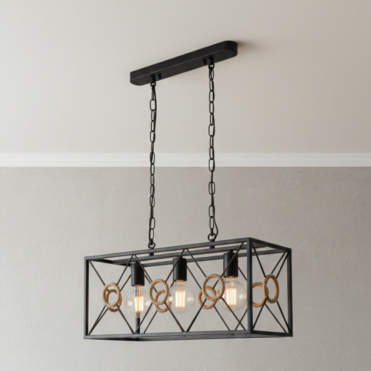 Rectangular Cage Pendant Light With Bulbs