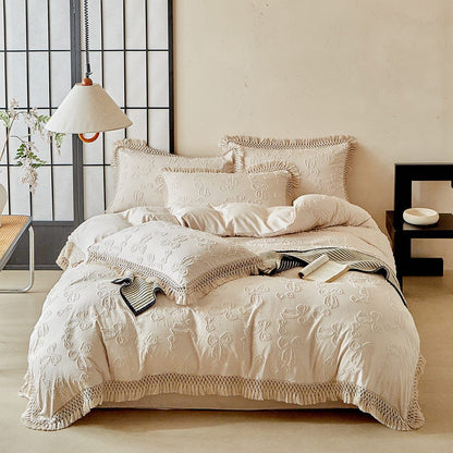 4Pc Flower Embroidered Coverlet Duvet  Bed Cover