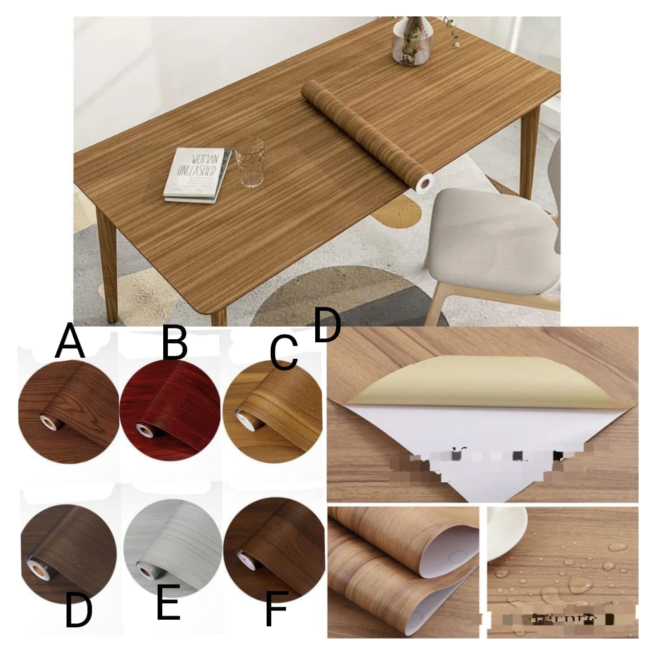 Wood color waterproof adhesive contact paper