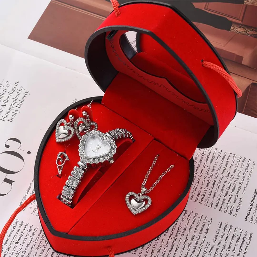 Heart  4 in 1 Women's Watch and Jewelry Gift Set