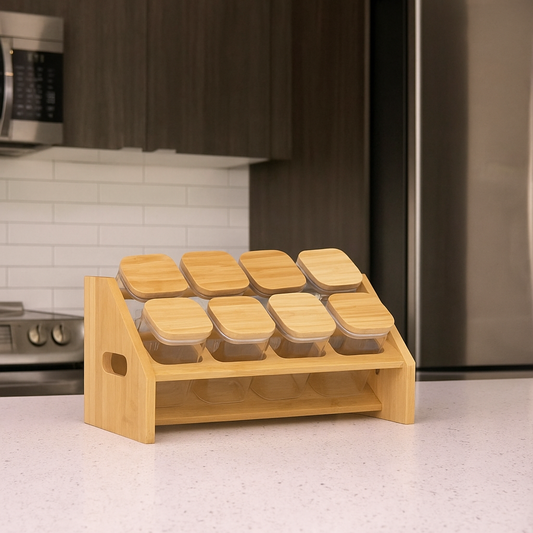 8pcs Spice jars with bamboo rack and spice jars