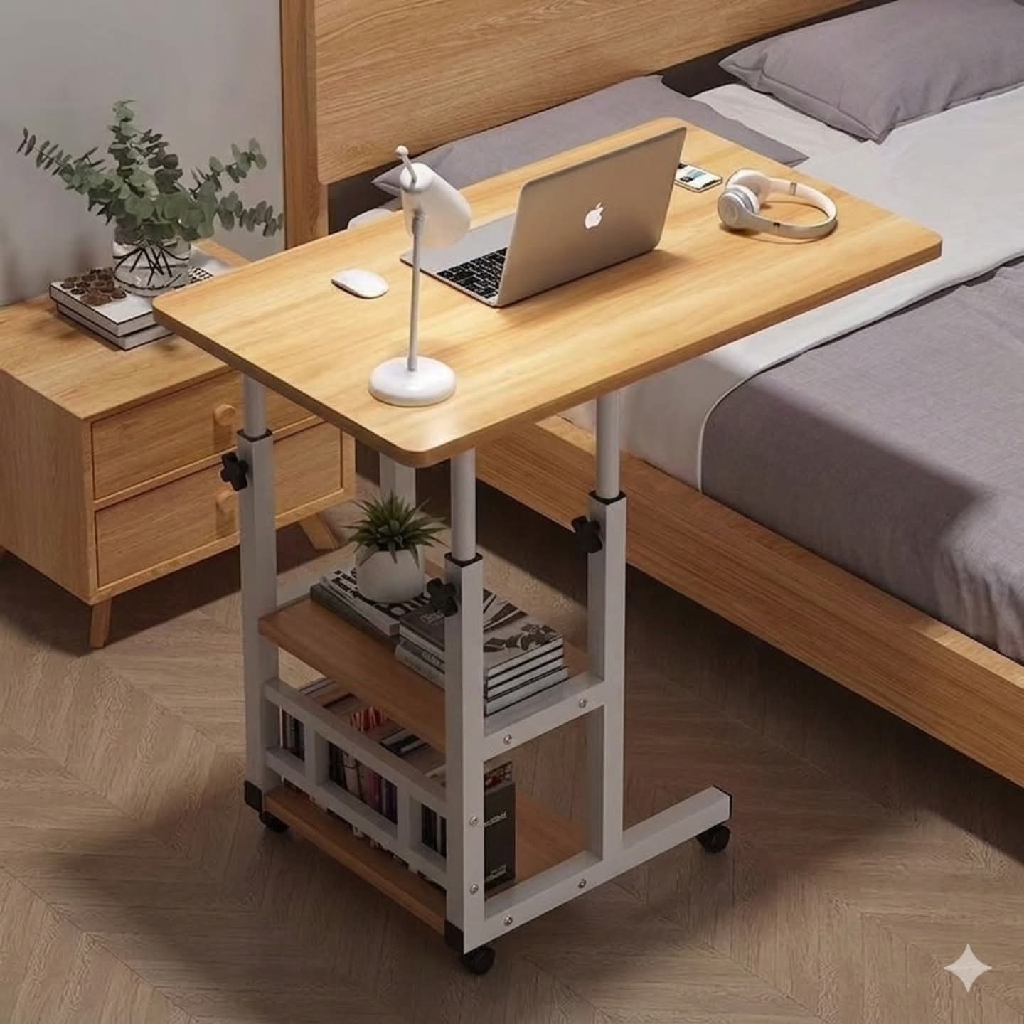 Adjustable C-Shaped Side Table with Wheels