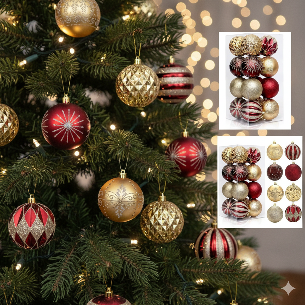 Assorted 16Pc  Christmas Balls Set