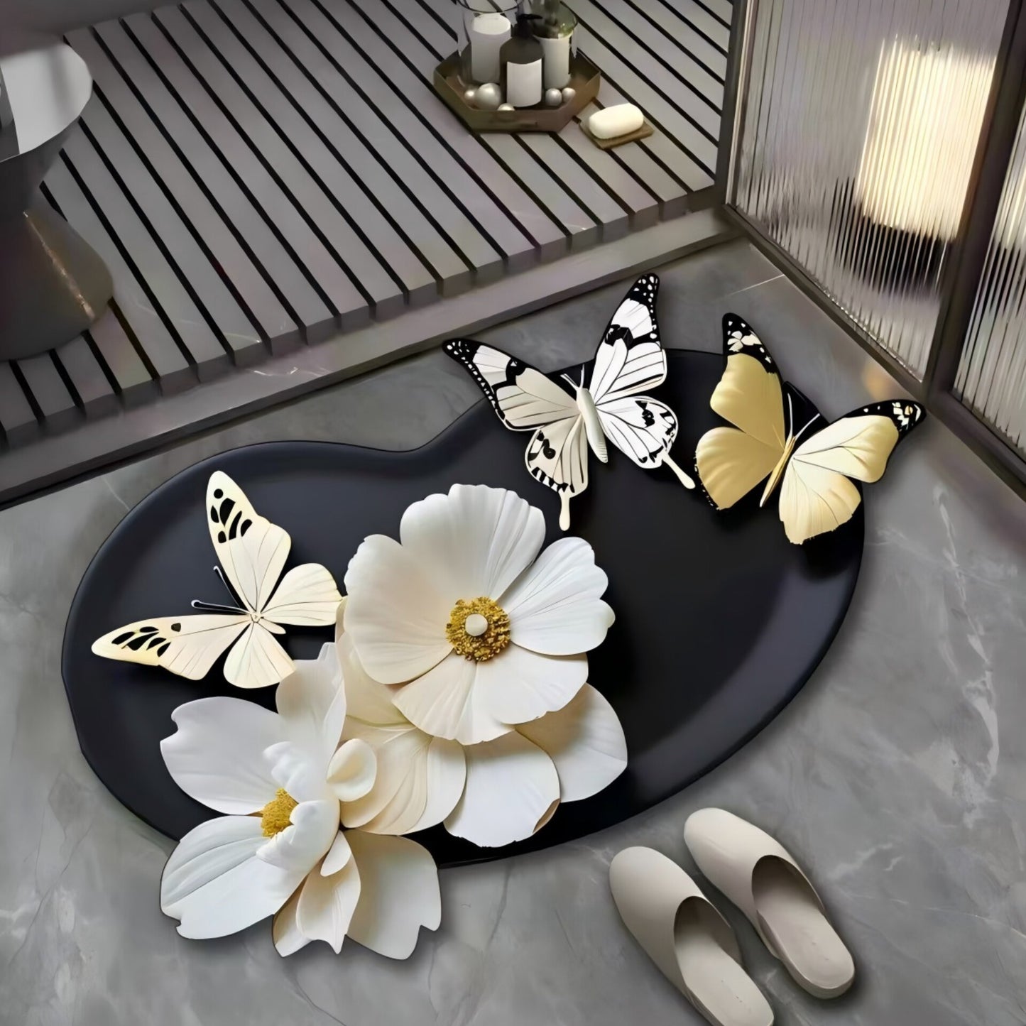 Simple Butterfly Pattern Irregular Bathroom Floor Mat