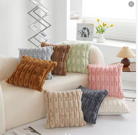 Ribbed plush fur throw pillow covers
