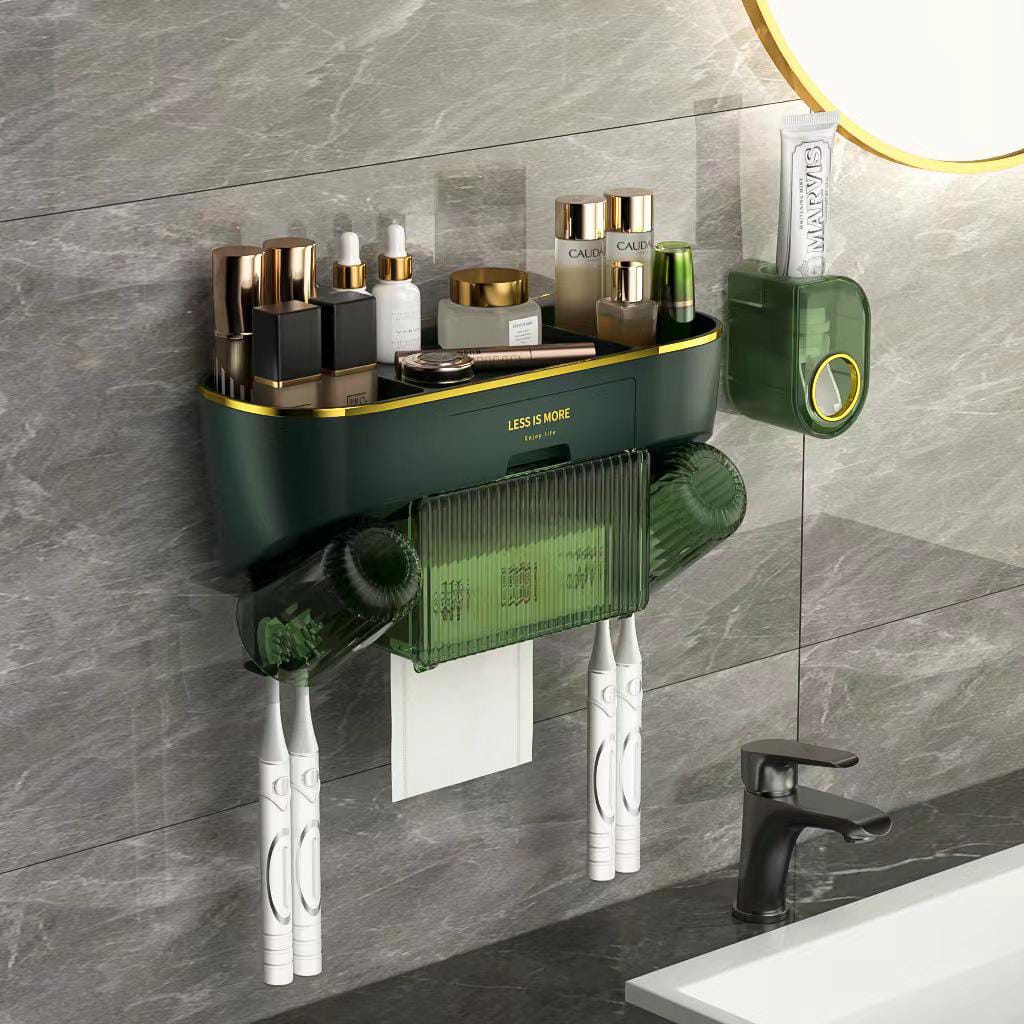 Toothbrush holder and toothpaste dispenser