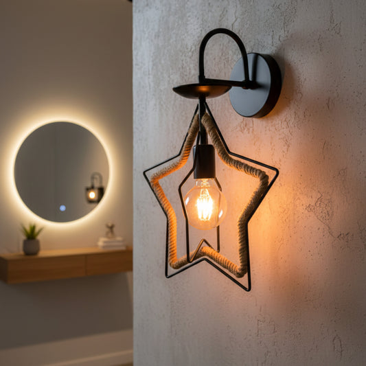 Star Shaped Wall Rope Lamp with Bulb