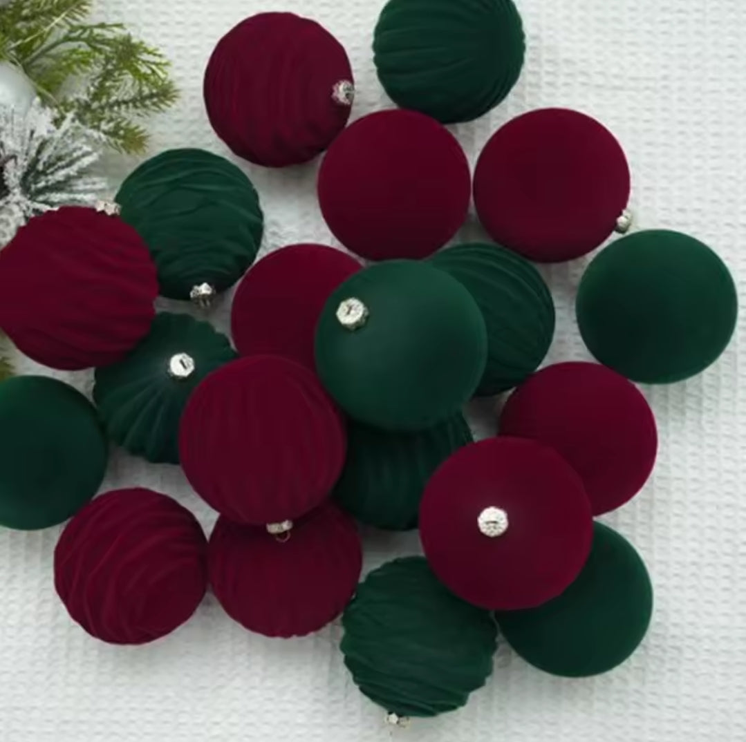 12Pc 8cm Velvet Christmas Balls