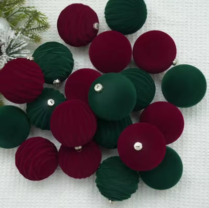 12Pc 8cm Velvet Christmas Balls