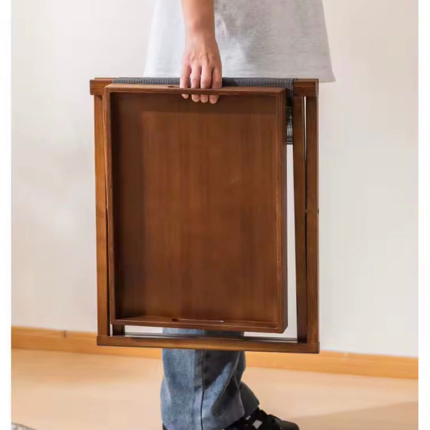 Foldable Wooden Side Table with Removable Tray Gha