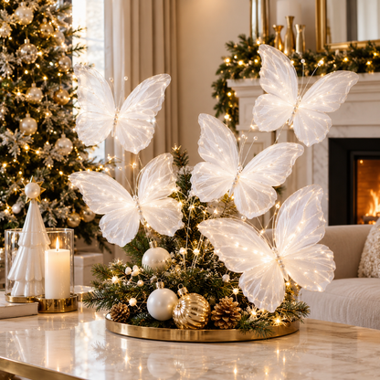 45Cm 3D White Glittering Christmas Butterfly Hanging Decoration