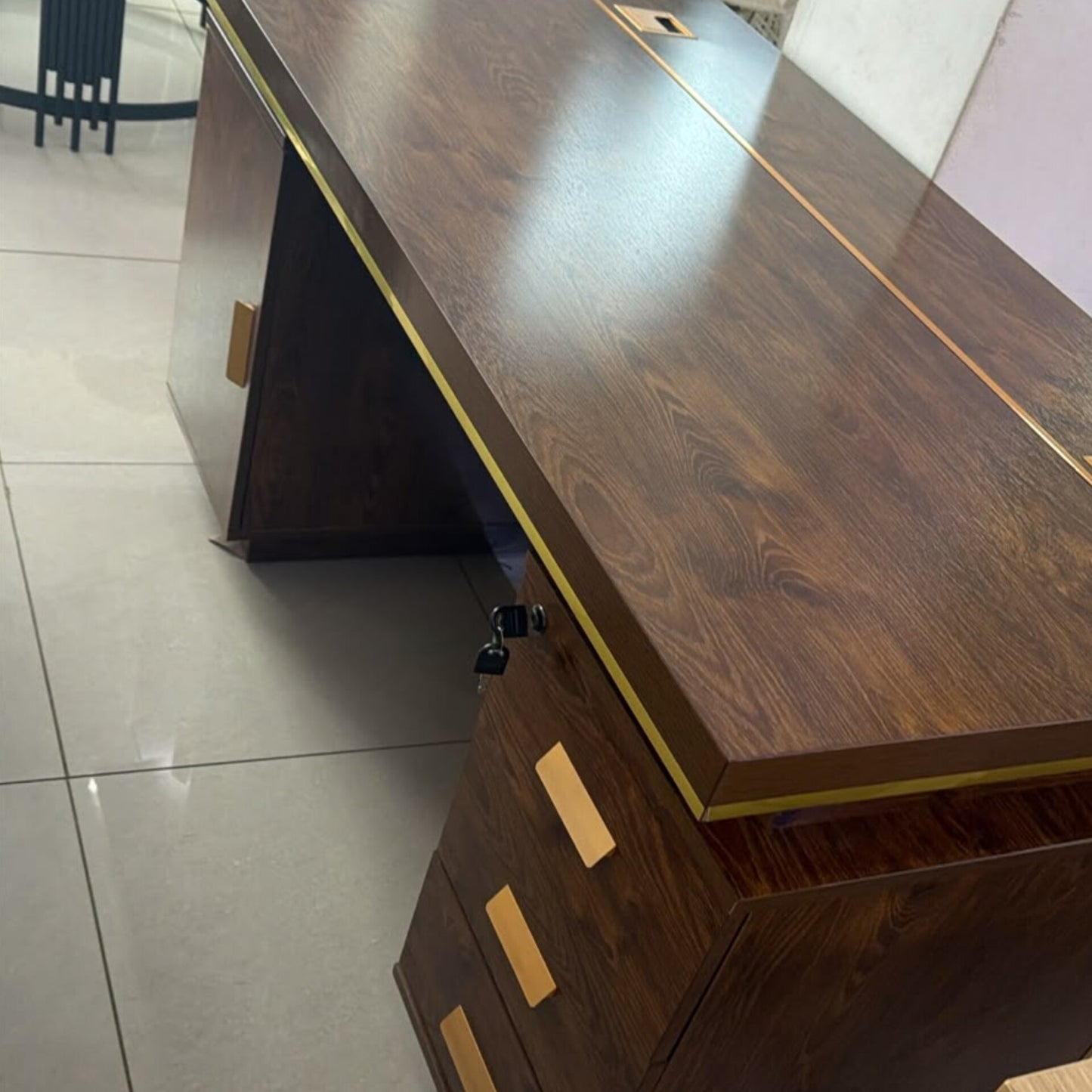 1.4M Dark Wood Office Desk with Three Drawers