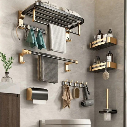 7 Pc gold black aluminum bathroom set