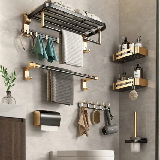 7 Pc gold black aluminum bathroom set