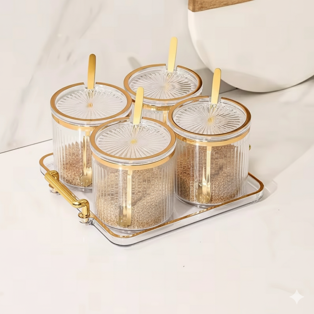Acrylic Spice Jar Set with Tray and Spoons Sugar Dish