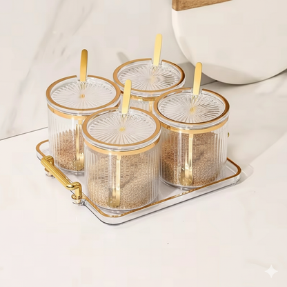 Acrylic Spice Jar Set with Tray and Spoons Sugar Dish