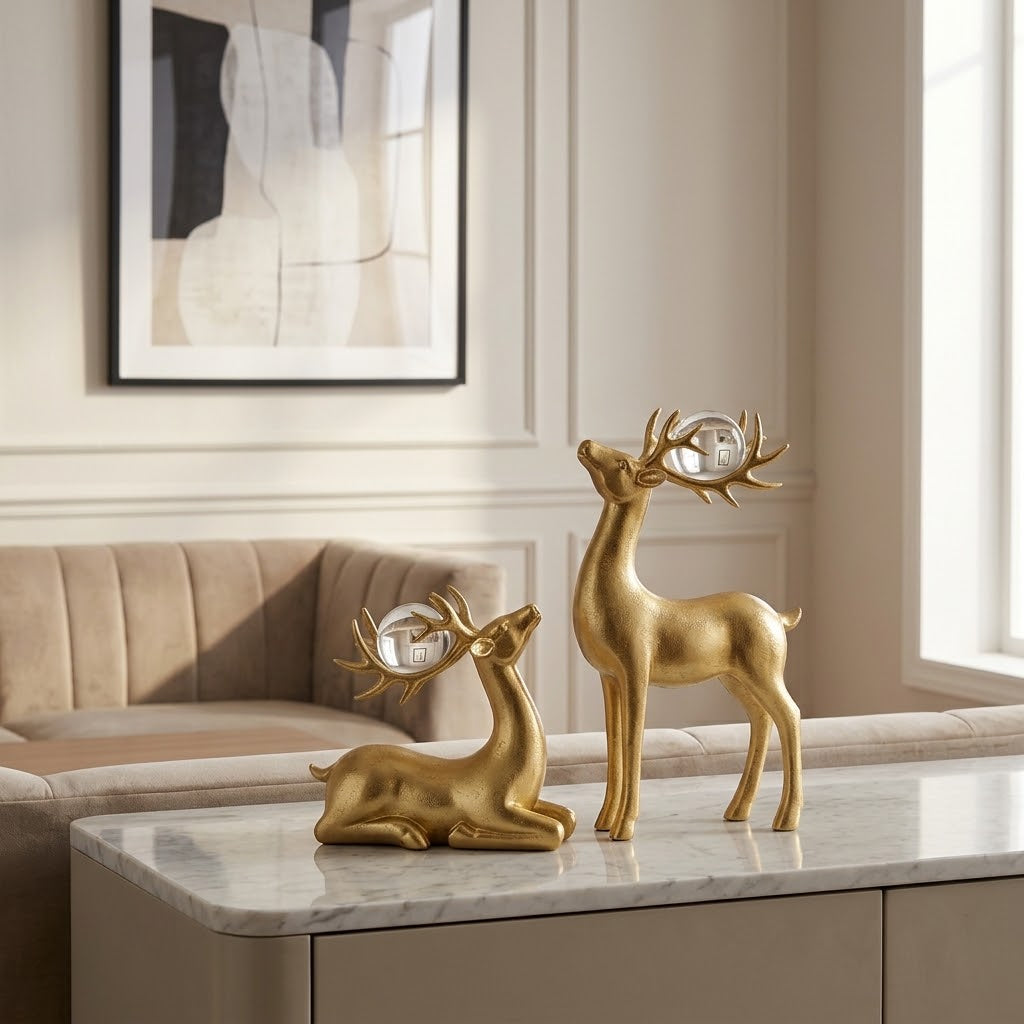 2 Pc  Gold Christmas Deers Decor