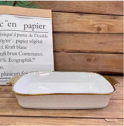 Ceramic baking tray with gold ring