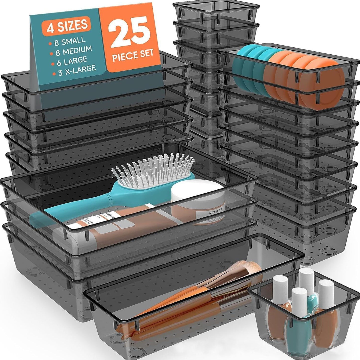 25 Piece Black Acrylic Drawer Organizer Set