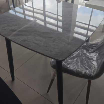 Marble table top with metallic legs
