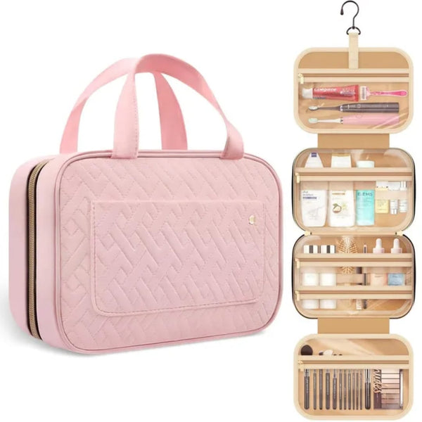 Quilted Waterproof Hanging Toiletry Bag with Hook