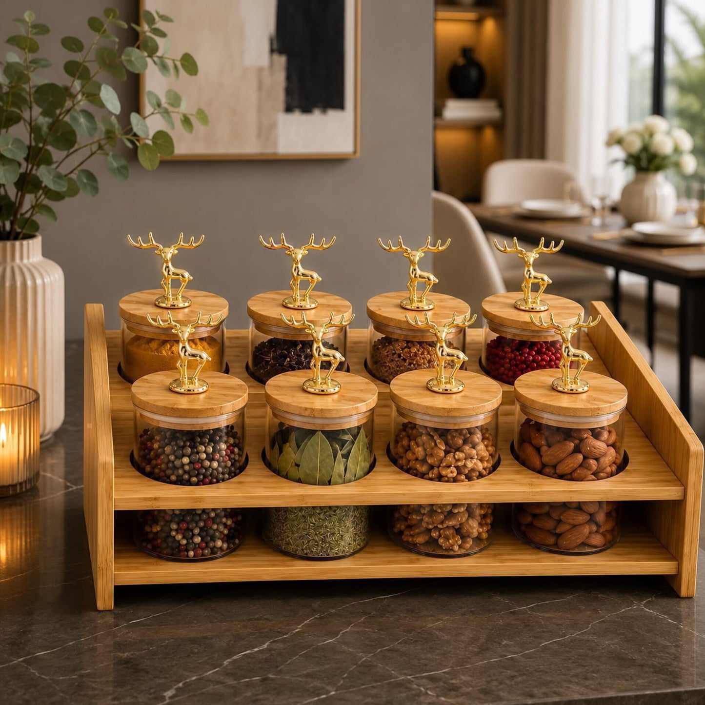 8pcs Kitchen Spice Rack Set With Bamboo Stand