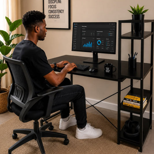 Minimalist Work Station Desk with Shelves  Gha Wooden