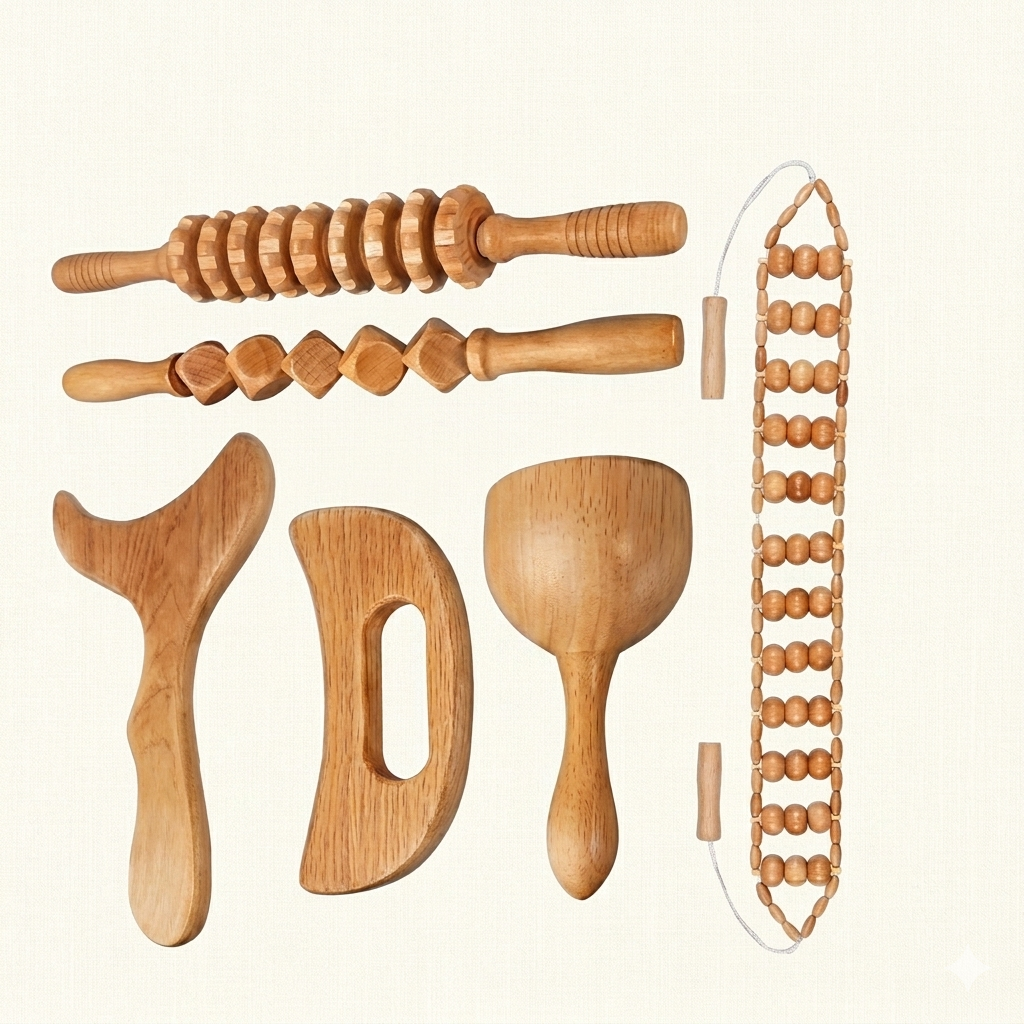 6 in 1 Wooden Massage Sticks Maderotherapy Massage Set