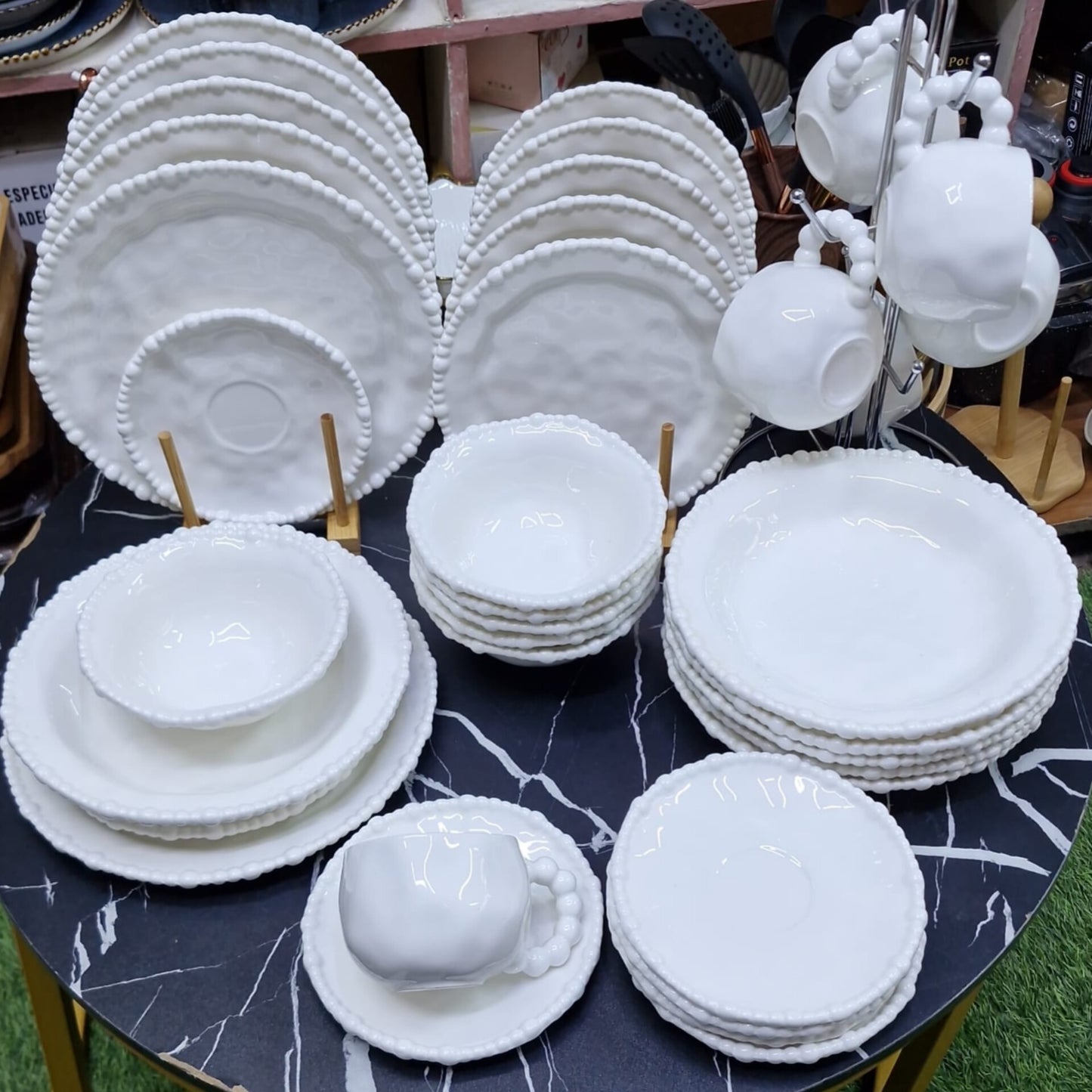 36pcs Pearl Rim White Dinnerware Set