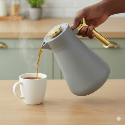 Matte Grey Vacuum Flask with Gold Handle