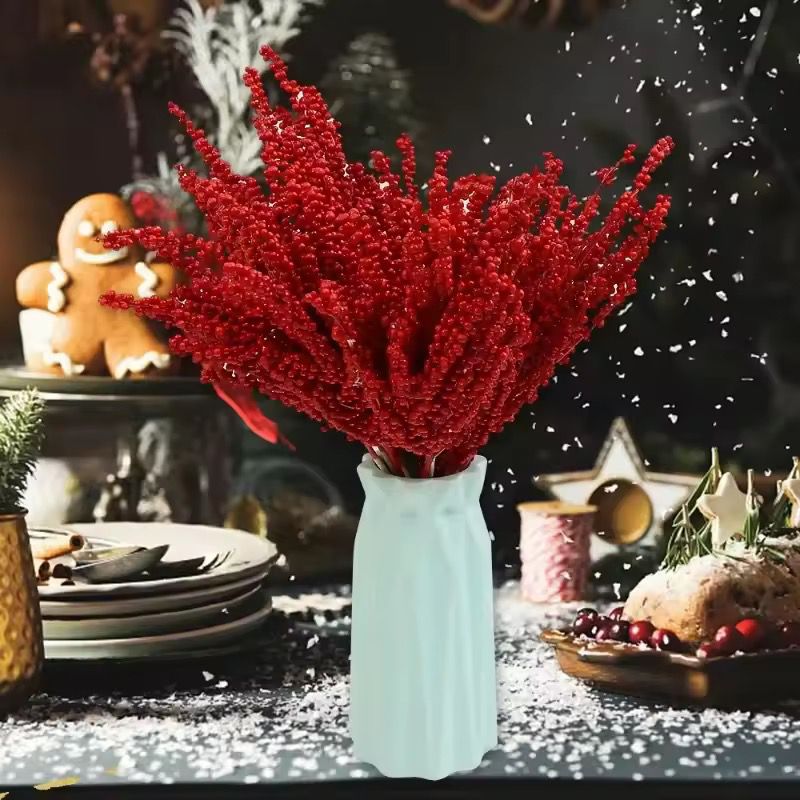 10pc Christmas Artificial Red Berry Branch DIY Wreath Berry Stem Flowers Gift Xmas Tree Ornaments Home Party Decor Flowers