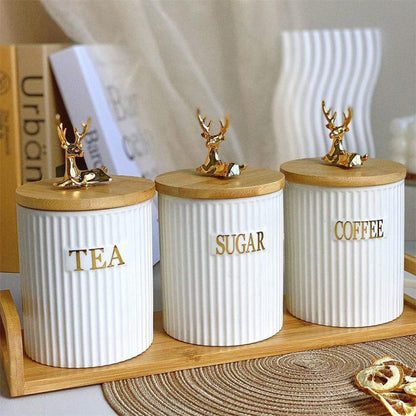 3 pcs ribbed tea,coffee,sugar canister