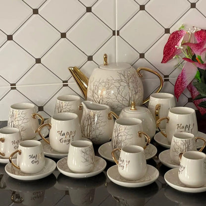 28pcs tree tea set with gold touch