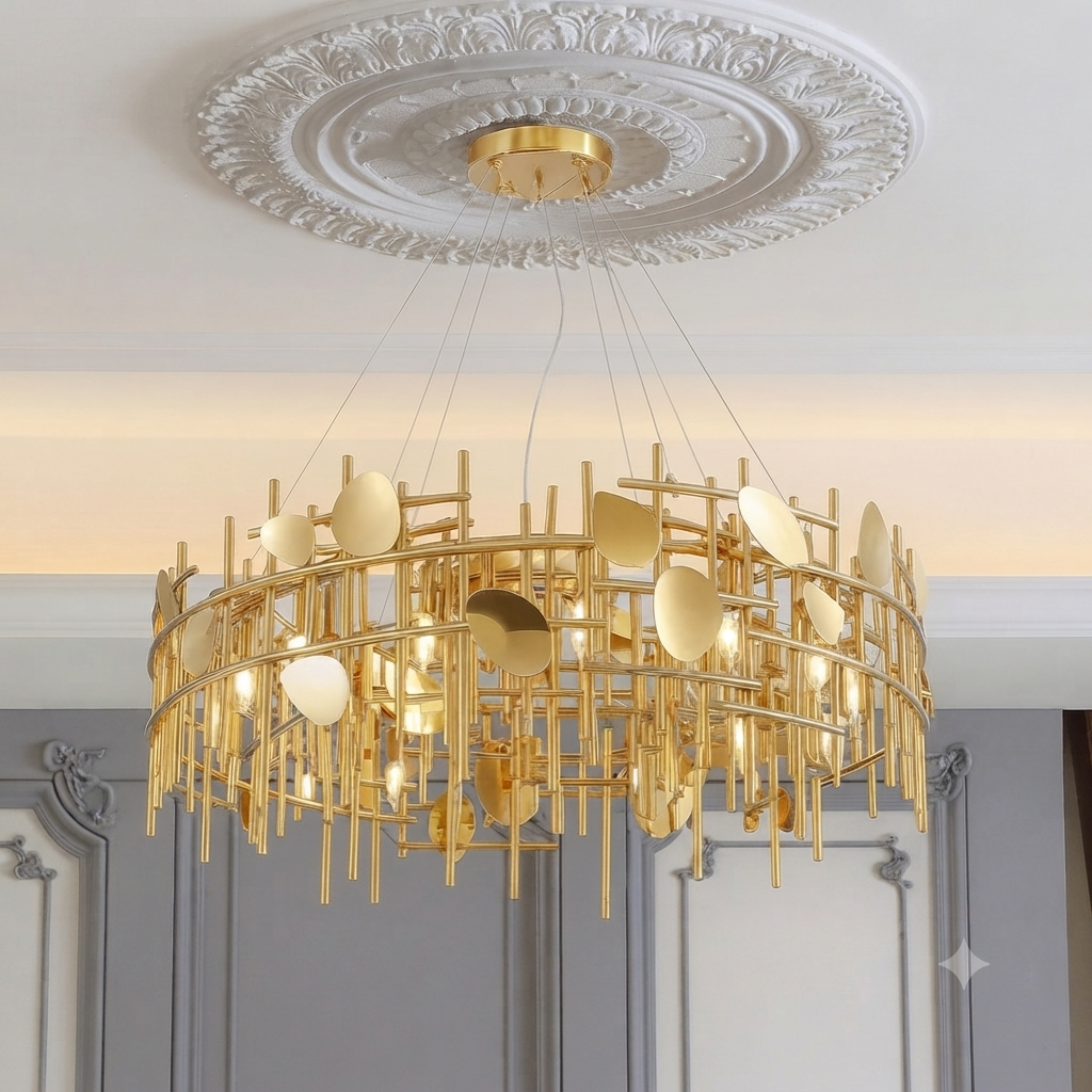 Metallic Golden Circular Chandelier