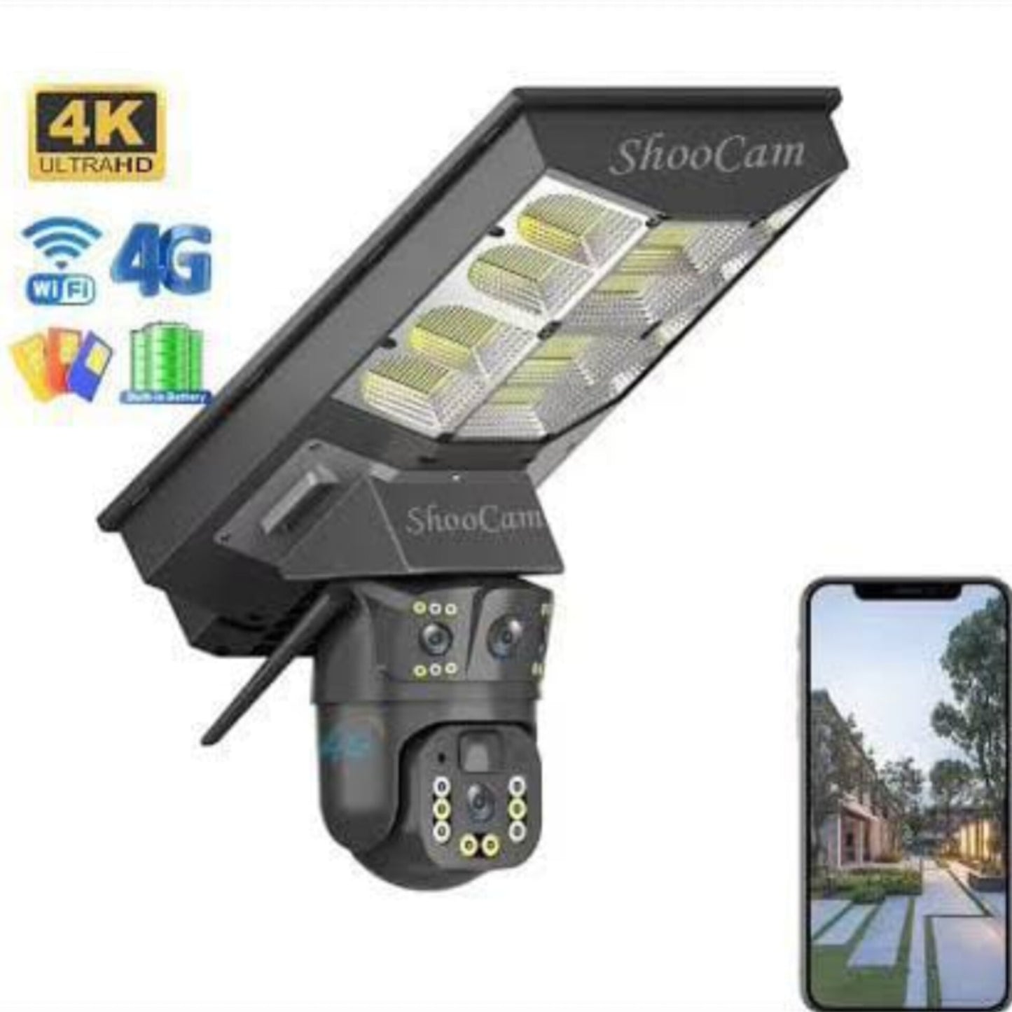 New 2025 ShooCam 4K Dual-Lens Solar Street Light and PTZ Security Camera Combo
