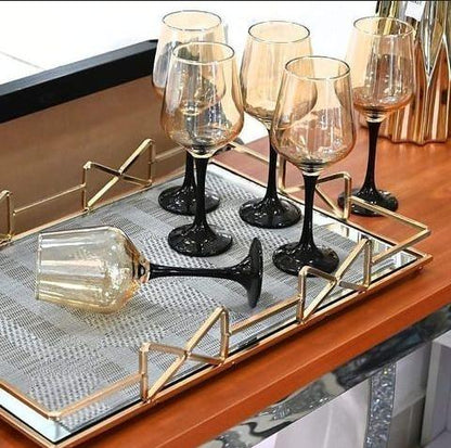 6Pc Black Stem Gold Wine Glasses